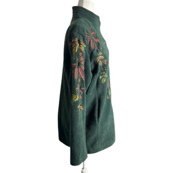 Bob Mackie Wearable Art Green Autumn Leaf Velour Shacket Coat Women's SZ LG - Picture 6 of 9